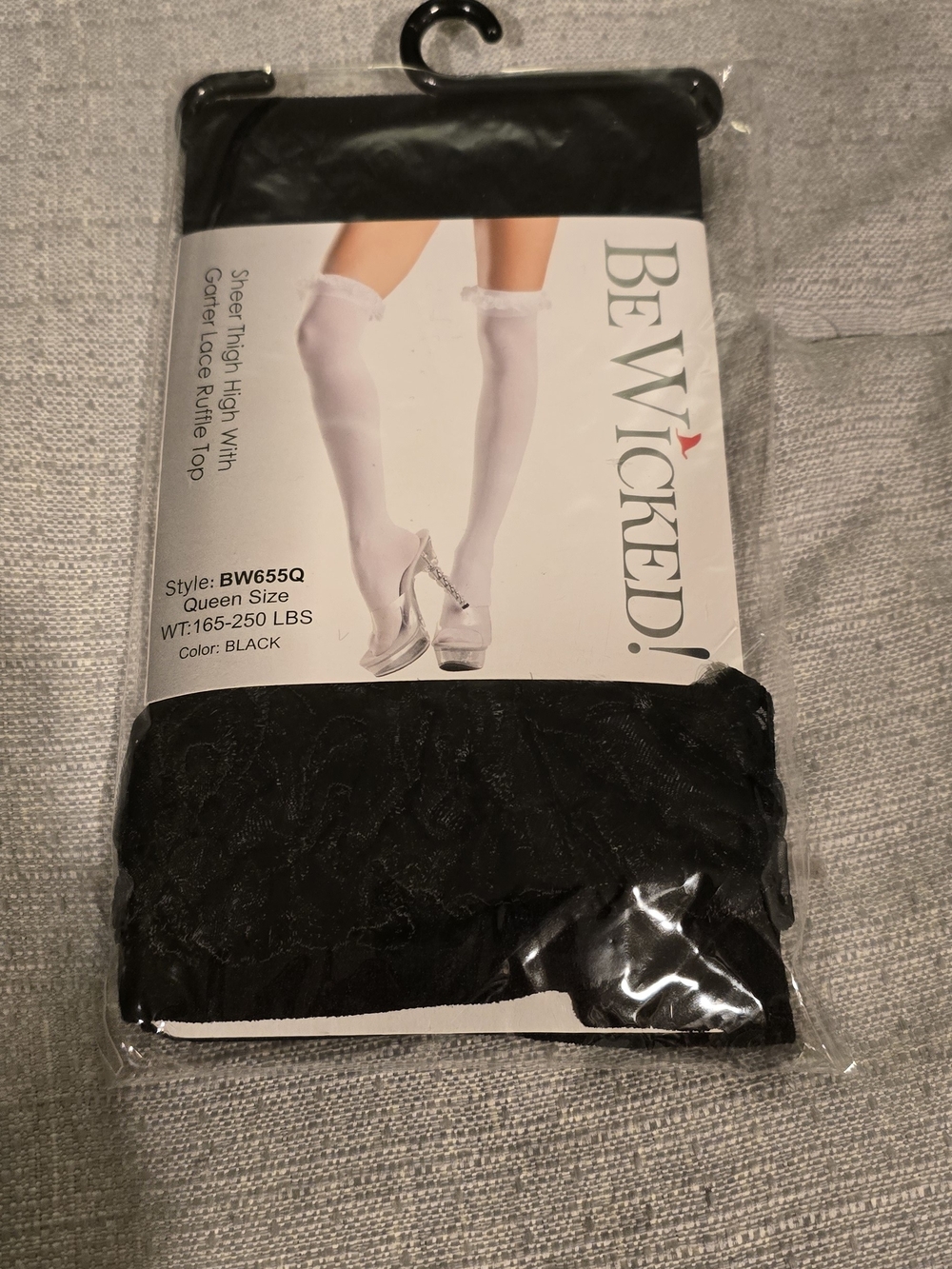 NWT Be Wicked BW655Q Queen Size Black Lace Ruffle Garter Thigh Highs